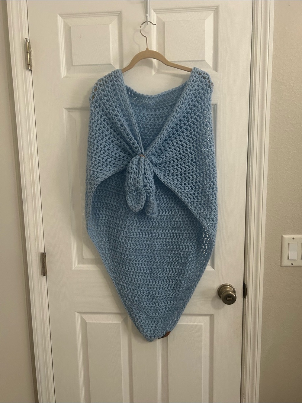 Source Unknown Light Blue Handmade Crochet Wrap Poncho